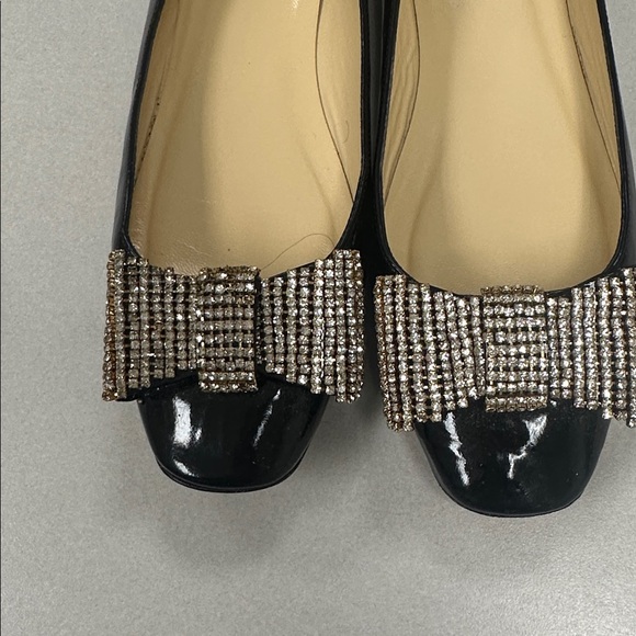 Kate Spade Dina Black Patent Bow Rhinestone Block Heels 7.5B - Picture 2 of 9